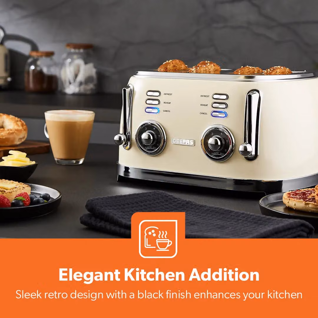 Geepas Retrovive Cream Electric Kettle 1.8L and 4 Slice Toaster Kitchen Combo Set – 2