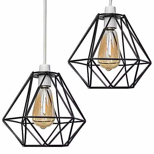 MiniSun Retro Style Black Metal Basket Lantern Pendant Light Shades, Set of 2, Shade Width: 23.5 cm – 1