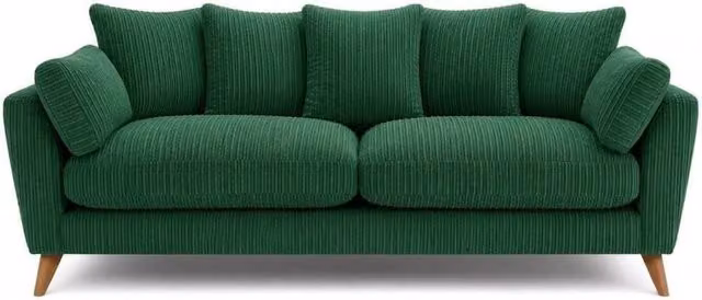 Bliss Furniture Harlow Jumbo Cord 2 Seater Sofa in Green with Scatter Cushions and Solid Wood Frame