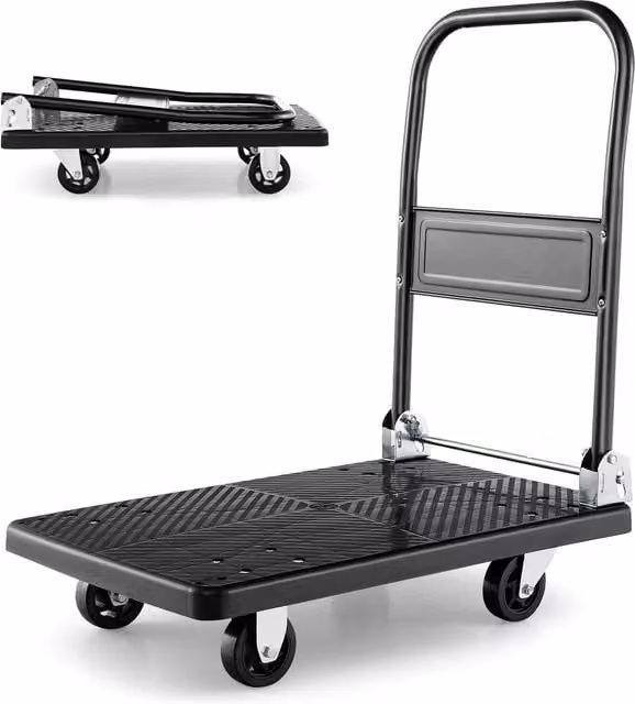 COSTWAY Folding Push Cart Dolly Moving Platform Hand Truck, Black Steel and Plastic