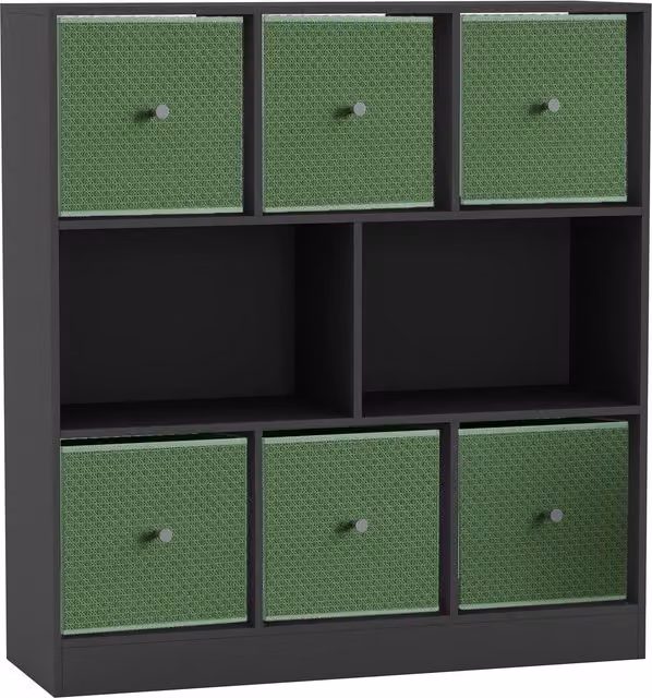URBNLIVING 8 Cube Black Bookcase with 6 Pastel Green Fabric Storage Drawers
