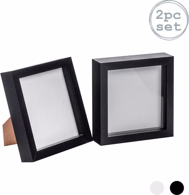 Nicola Spring Pack of 2 Black 3D Square Box Photo Frames, W/H: 15.24 x 15.24 cm