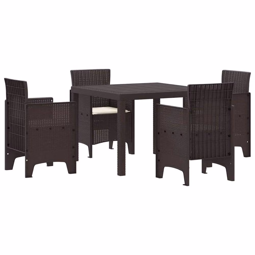 Berkfield Home Modern 5 Piece Brown Poly Rattan Garden Dining Set with Cushions – 3