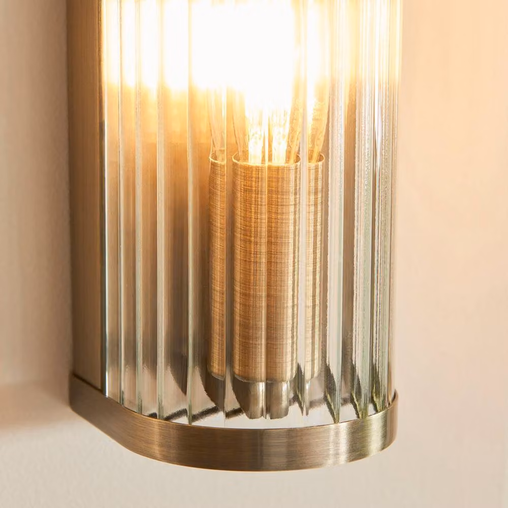 Netlighting Ridgeton Wall Lamp in Antique Brass with Clear Ribbed Glass and E14 Socket – 2