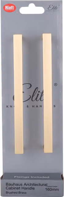 Elite Knobs & Handles Pack of 2 Bauhaus Architectural Bar Cabinet Handles in Brushed Brass, 160mm