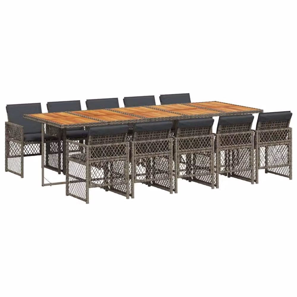 Berkfield Home 11 Piece Grey Poly Rattan Garden Dining Set with Acacia Wood Table and Cushions – 2