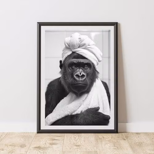 60 Second Makeover Gorilla Towel On Head Animal Print Paper Poster, A3