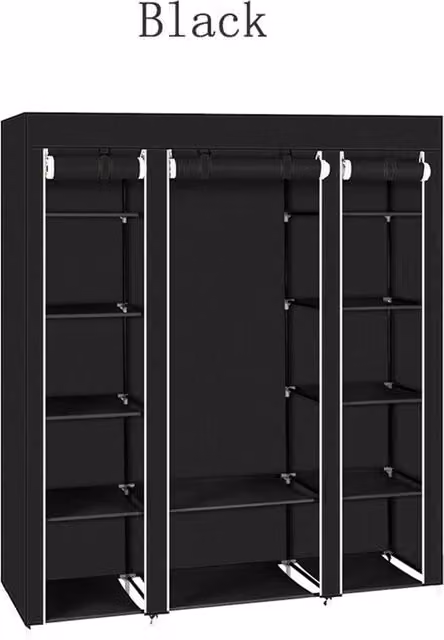 Nordara Black Portable Roll Shutter Wardrobe with Hanging Rod and Internal Shelves W/D/H: 150 x 45 x 175 cm