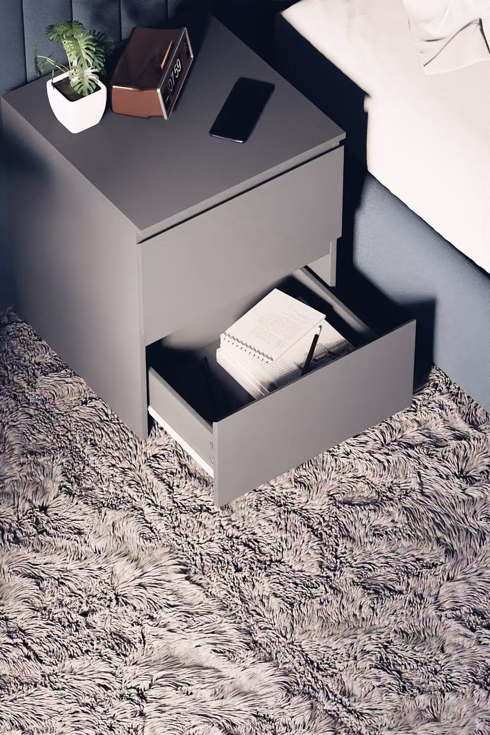 HD Designs Denver 2 Drawer Bedside Chest of Drawers in Grey – 5