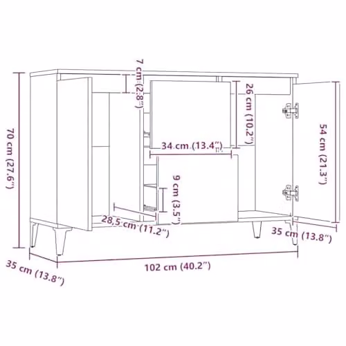 vidaXL Smoked Oak Sideboard in Brown, W/D/H: 102 x 35 x 70 cm – 3