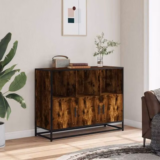 Berkfield Home Smoked Oak Sideboard in Brown, W/D/H: 100 x 35 x 76 cm