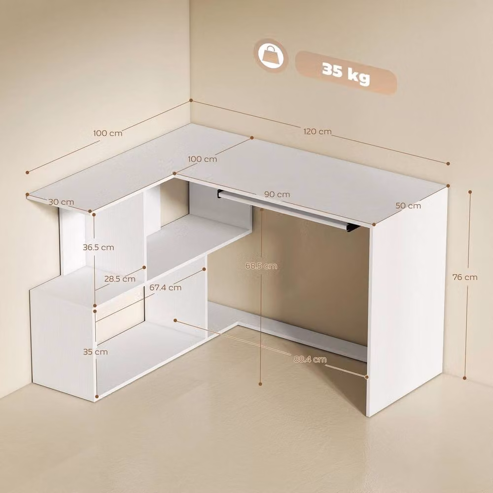 EONLION L-Shaped Corner Desk with Keyboard Tray in White – 2
