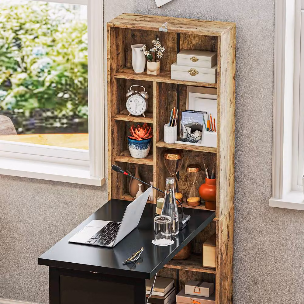 Rolipo Brown Folding Computer Desk with Blackboard and Side Shelf – 7
