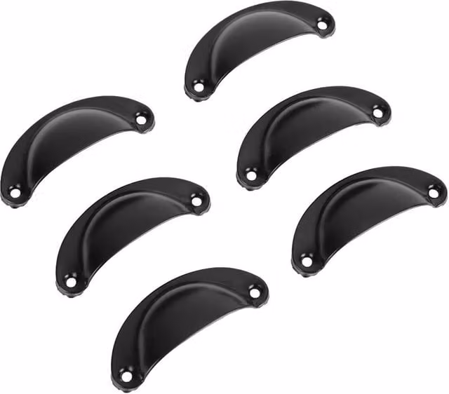 PAWNORA 6-Piece Matt Black Shell Cup Pull Handles in Zinc – 1