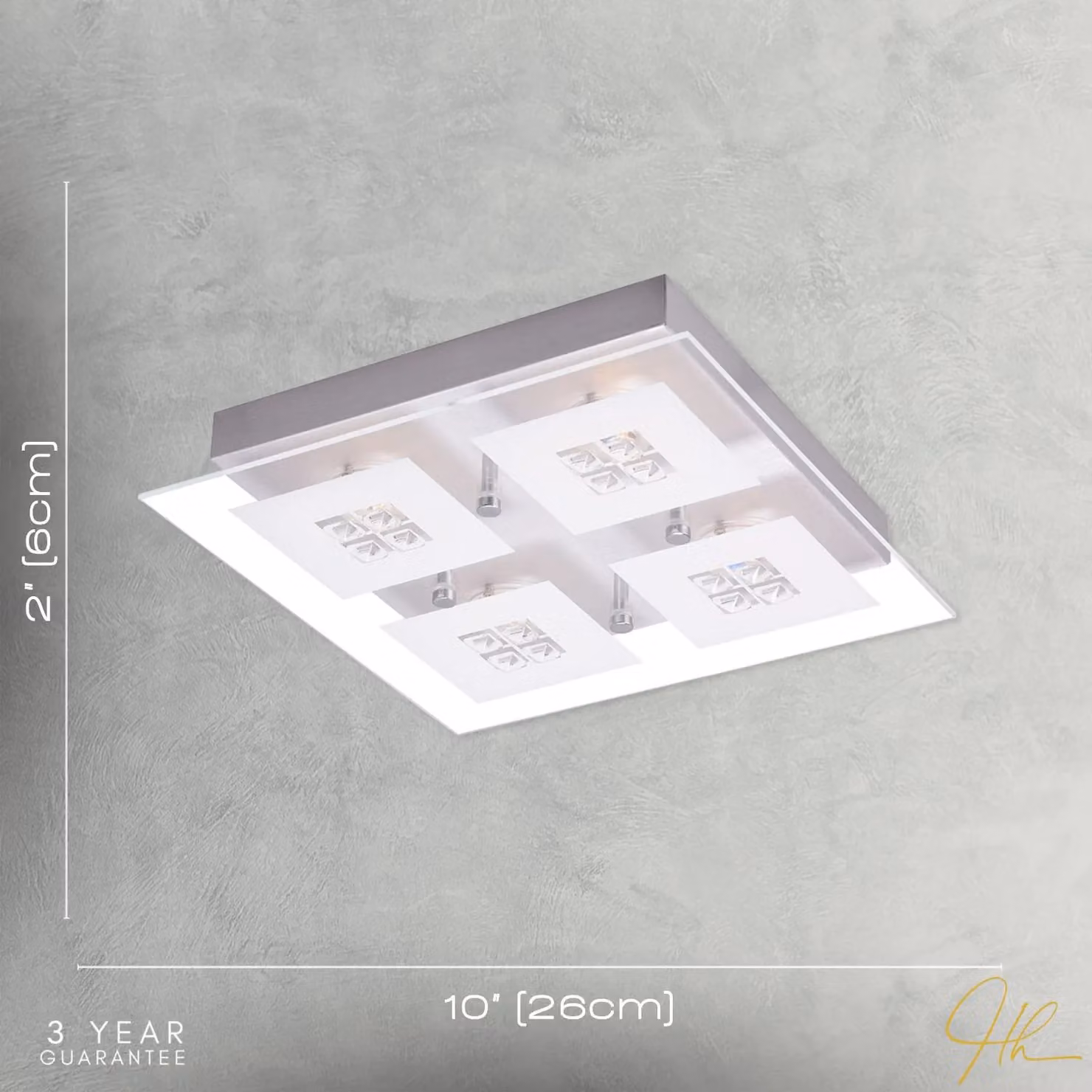 Happy Homewares Designer LED Bathroom Ceiling Light with Glass Insets in Brushed Chrome and Silver – 2