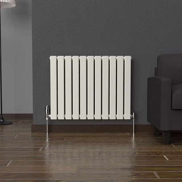 Lux Heat Flat Horizontal Single Coloured Radiator in Stone White, W: 77 cm, H: 60 cm