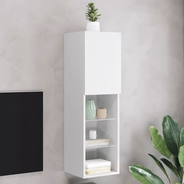 Berkfield Home Modern White TV Cabinet with Integrated LED Lights, W/D/H: 30.5 x 30.0 x 102.0 cm – 1