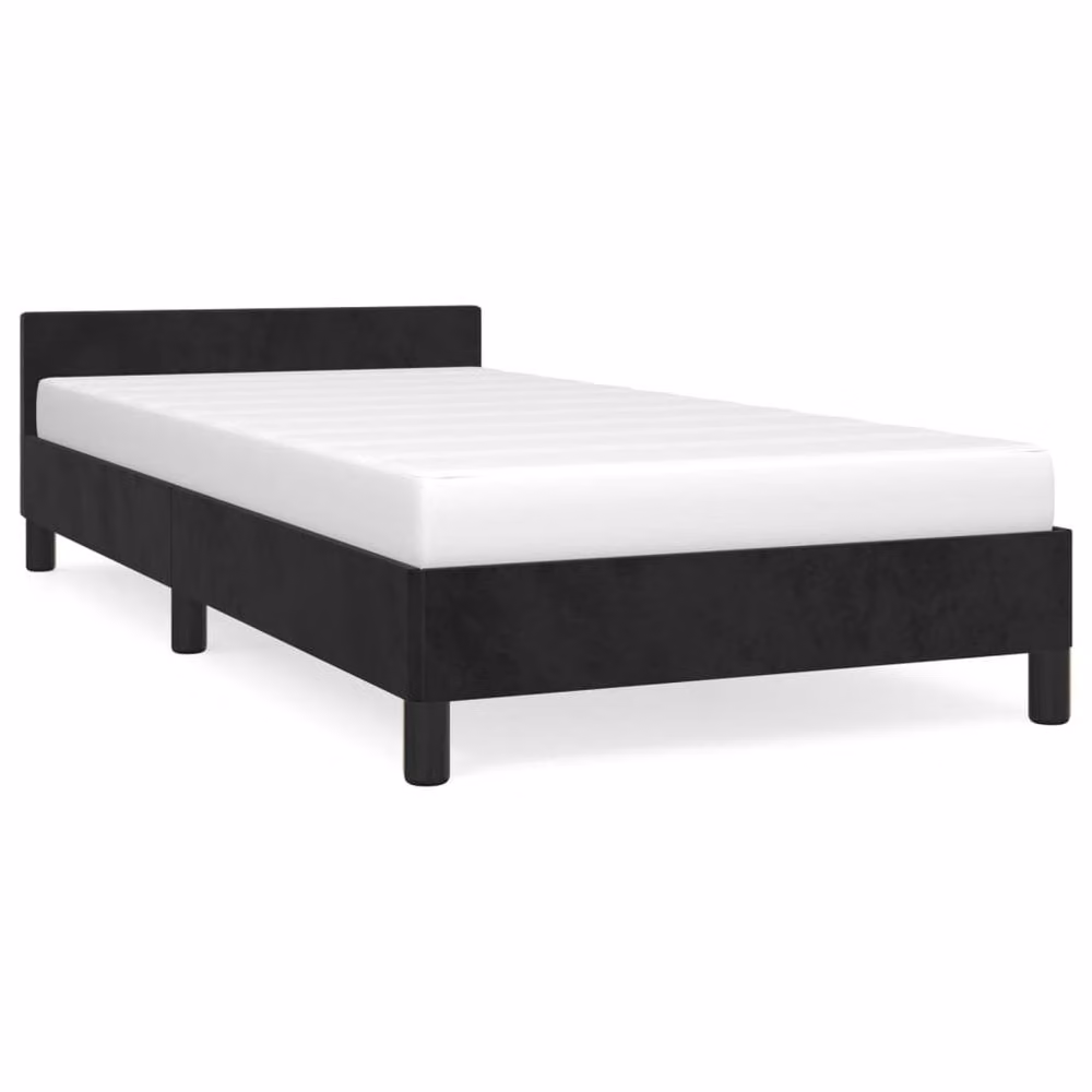 Berkfield Home Single Velvet Upholstered Bed Frame with Headboard in Black, W/D/H: 90 x 190 cm – 2