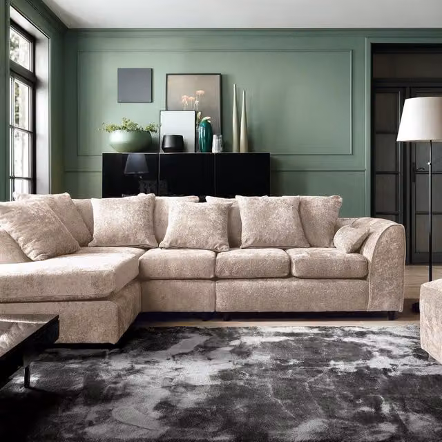 Abakus Direct Harriet Large Left Facing Corner Sofa in Cream Crushed Chenille