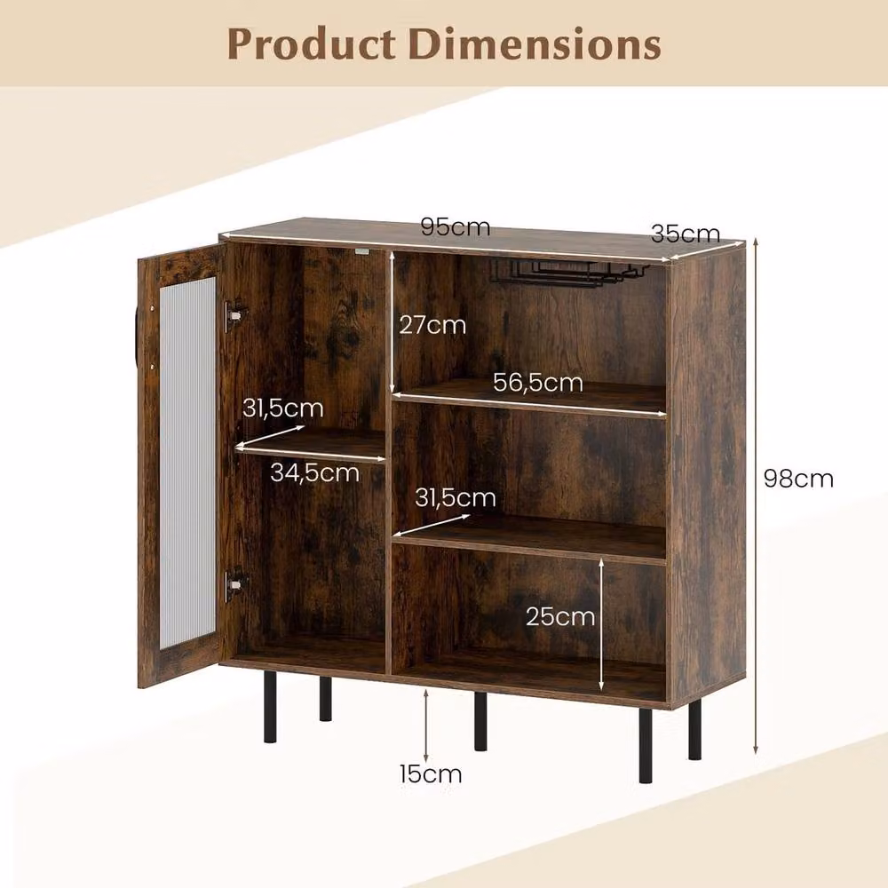 VOGREX Industrial Coffee Sideboard with Door and Adjustable Shelf in Brown – 2
