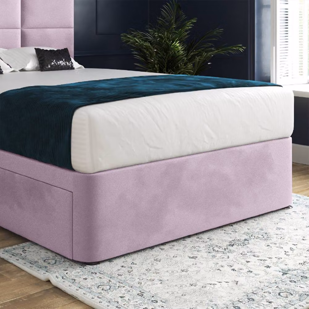 Casani Godalming Pink Velvet Upholstered Divan Bed Frame with Floorstanding Headboard, W/D/H: 140 x 200 cm – 5
