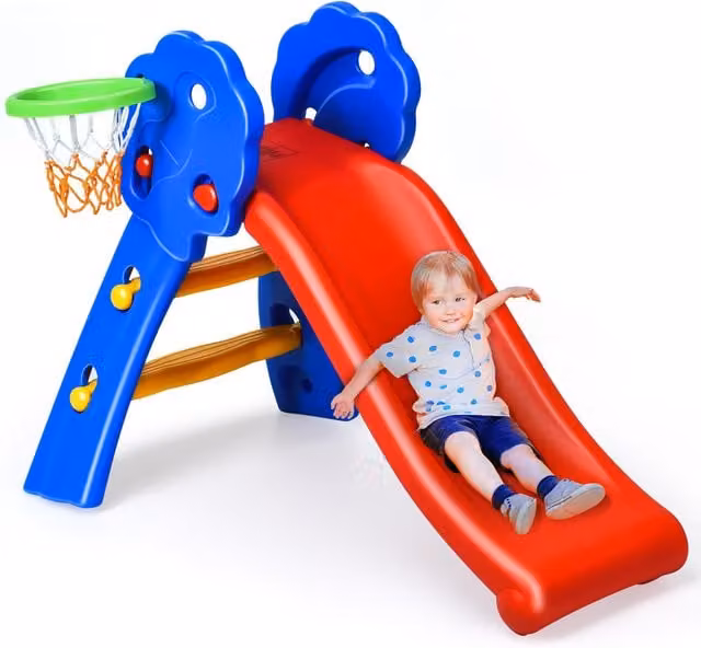 Costway Foldable Toddler Slide in Blue and Multicolour
