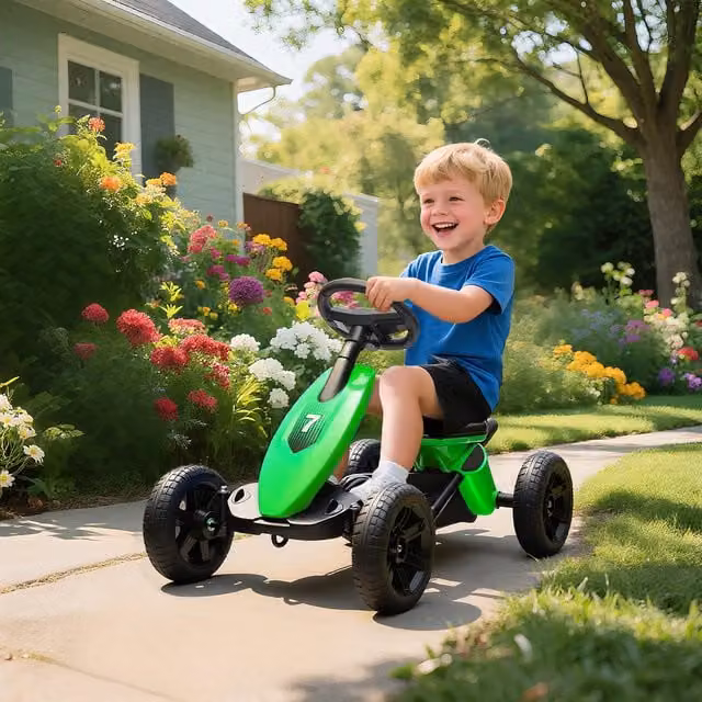 AIYAPLAY Kids Pedal Go-Kart with Silent EVA Foam Wheels in Green