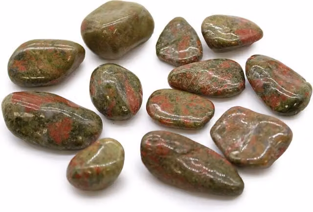 KDMK Medium Organic Unakite African Tumble Stones, Green and Multicolour