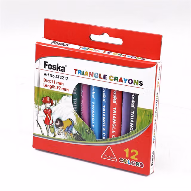 Foska Pack of 12 Assorted Colour Triangle Wax Crayons in Multicolour