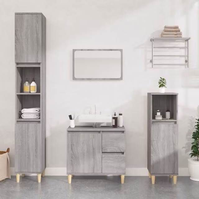 Berkfield Home Grey Sonoma Bathroom Cabinet with Doors and Drawers, W: 65 cm, D: 33 cm, H: 60 cm