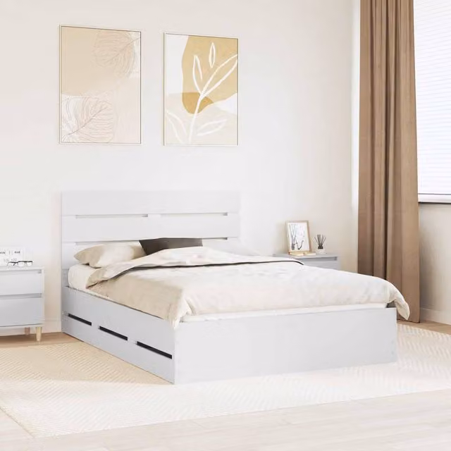 Berkfield Home Modern Bed Frame with Drawers in White, Engineered Wood, W/D/H: 140 x 190 cm