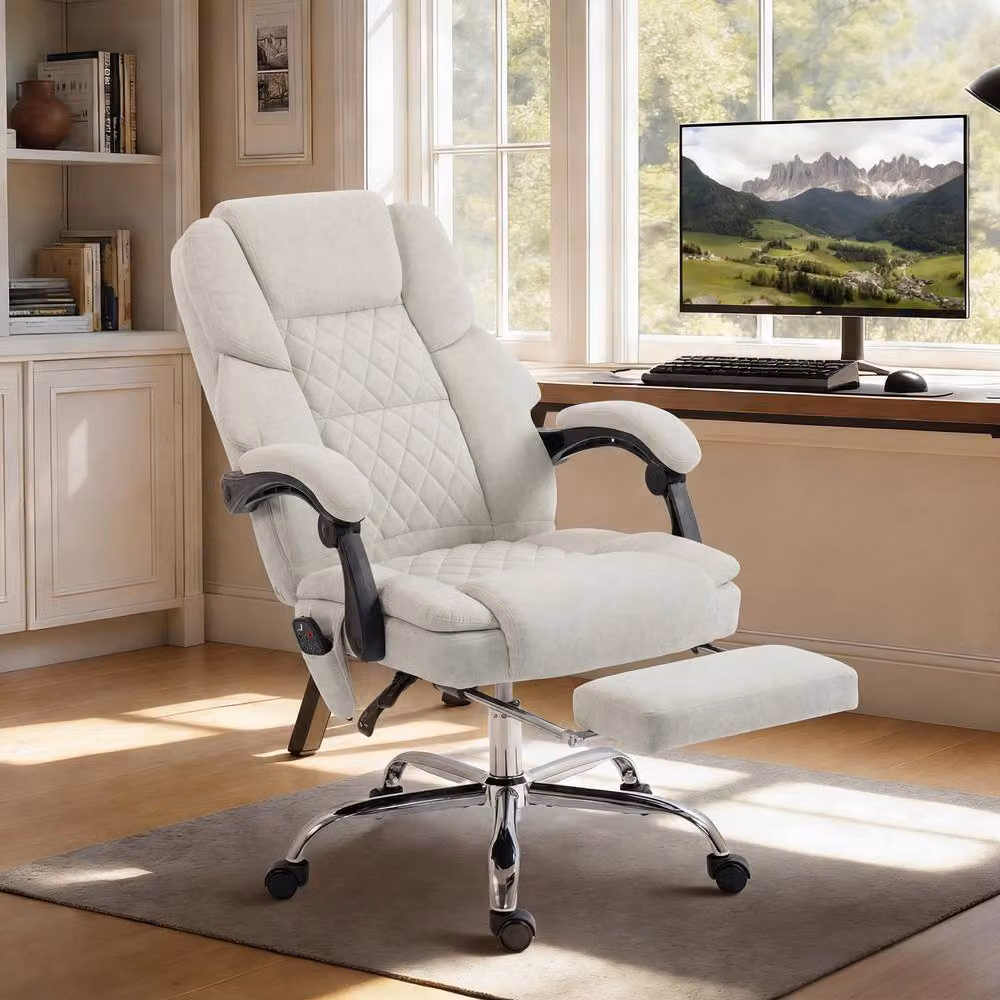 STILVORA Beige Velvet Executive Office Chair with Headrest and Armrests – 2