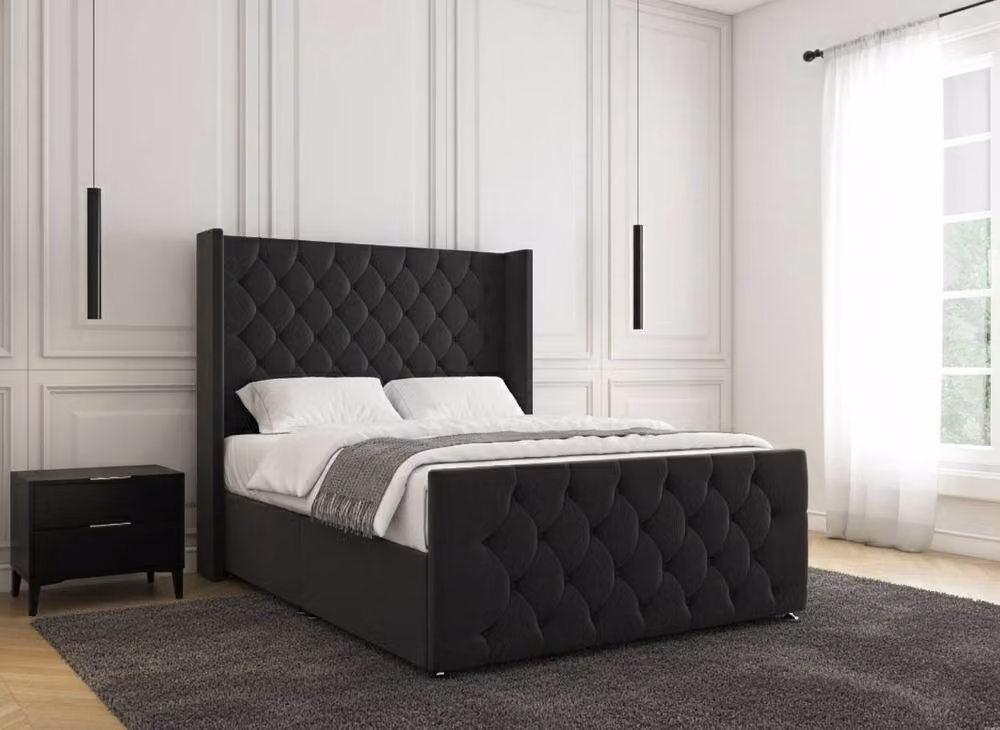 Regional Furnishings Plush Velvet Divan Bed Set in Black, King Size, W/D/H: 180 x 200 cm – 2