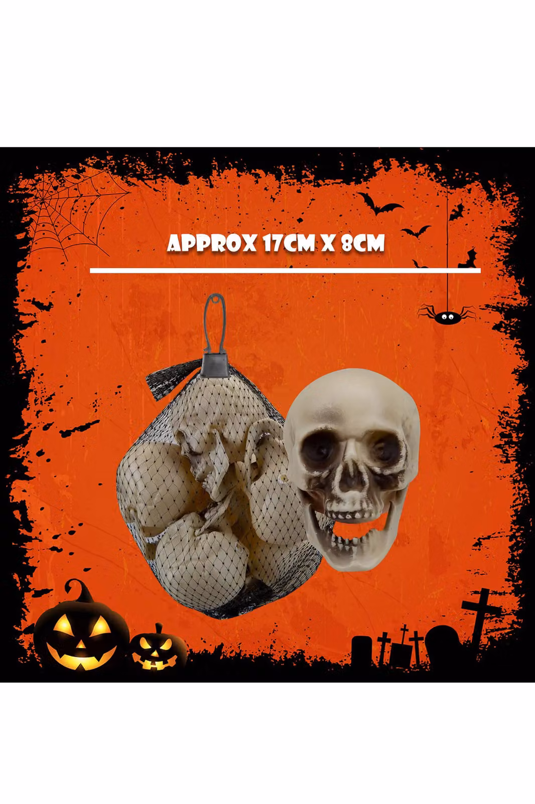 VFM e-Store Halloween Skull Decoration Pack, White, 5 Pack, Height: 7 cm – 2