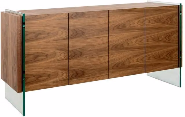 Angel Cerda Walnut Veneer Sideboard in Brown with Tempered Glass Legs, W: 170 cm, D: 43 cm, H: 77 cm – 1