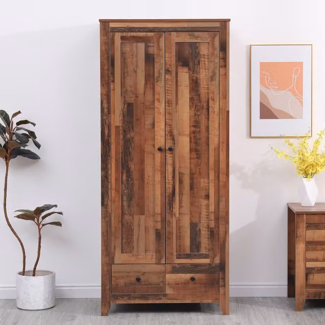 HMD Furniture 2 Door and 2 Drawer Wardrobe in Brown Vintage Style