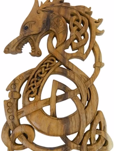 Fenrir Brown Wooden Carving Hanging Animal Wall Plaque by On Trade Winds