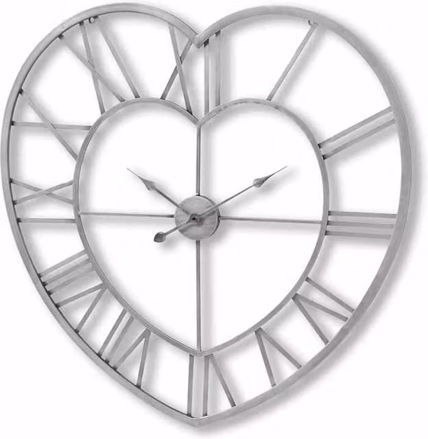 Lemon Pavilion Furniture and Decor Silver Metal Heart Skeleton Analog Wall Clock, W89 x H89 x D4 cm