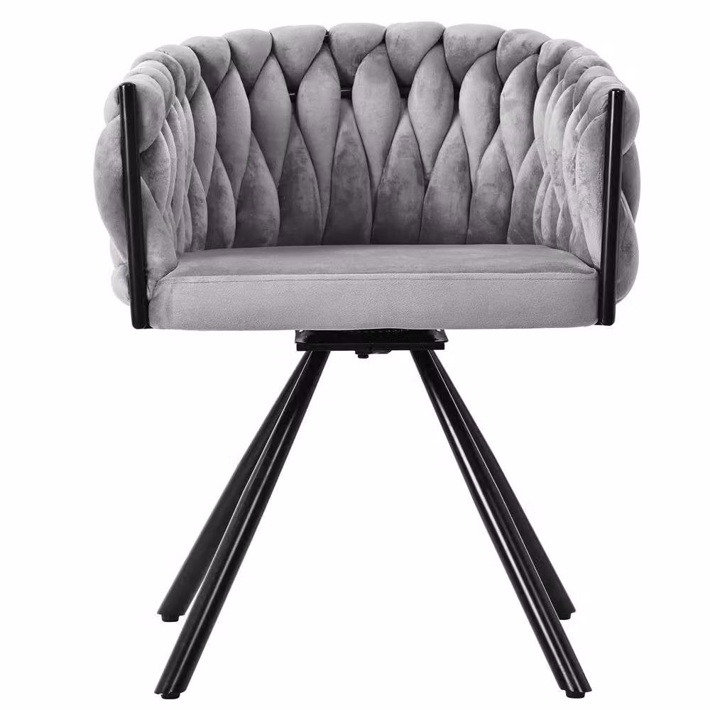 Rolipo Grey Velvet 360° Swivel Dining Chair with Metal Legs – 4