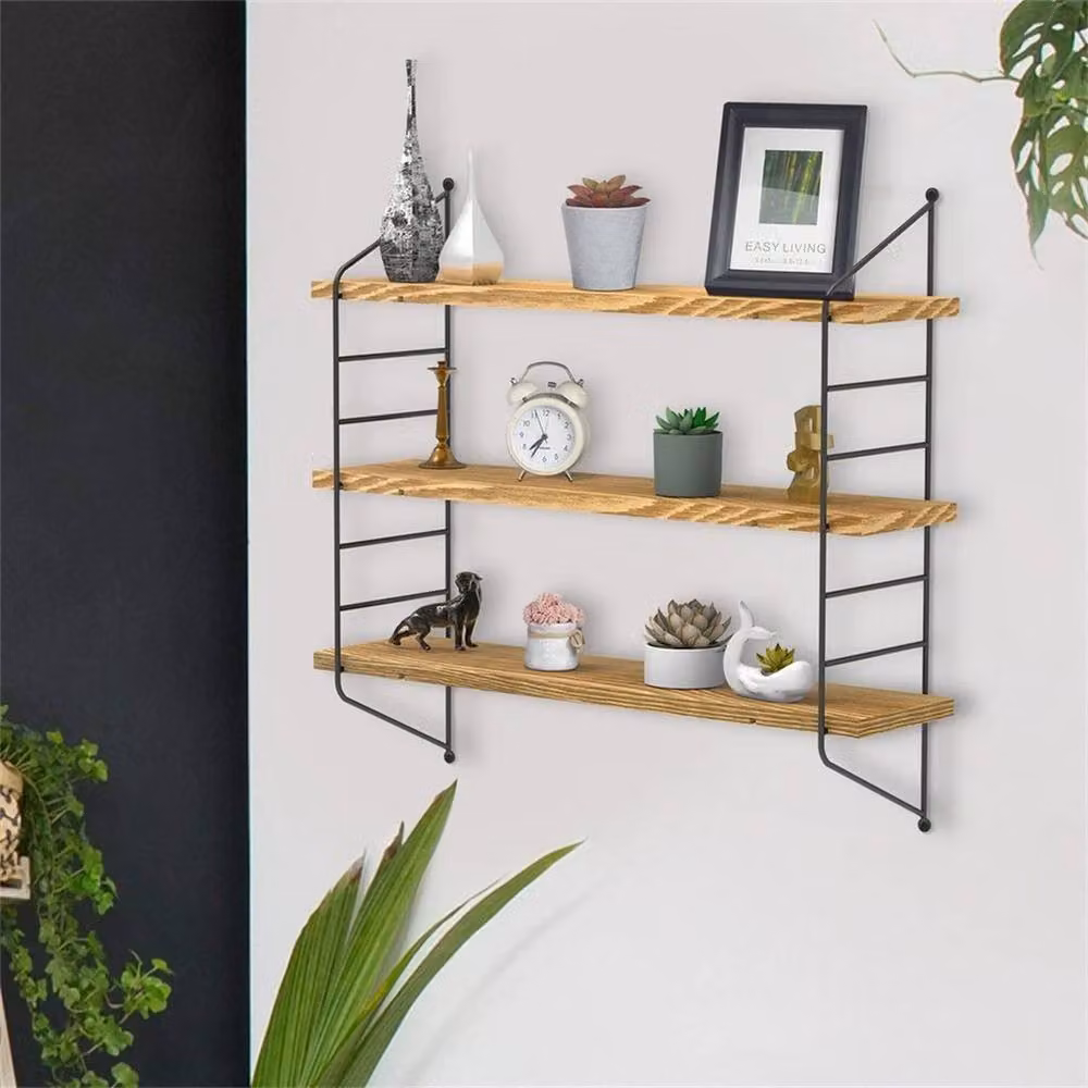 EONLION Industrial Wall Mounted Wooden Storage Shelf with Adjustable Shelves in Brown, W: 50 cm – 3