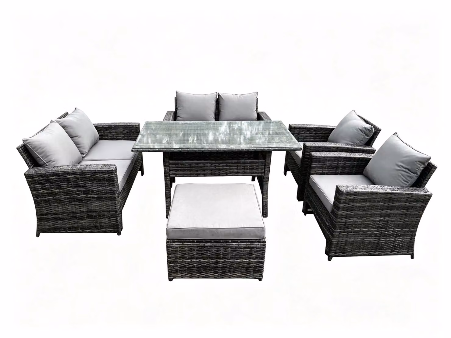 Fimous 7 Seater High Back Rattan Garden Dining Set in Dark Grey Mixed – 2