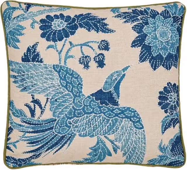 Joules Hidcote Floral Birds Square Cotton Cushion, Blue and Green, W x D: 45 x 45 cm