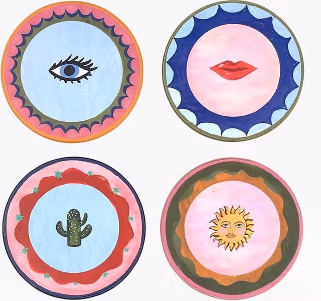 Eleanor Bowmer Set of 4 Round Multicolour Graphic Boho Cork Placemats