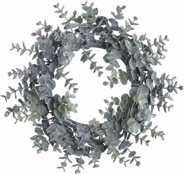 Lemon Pavilion Furniture and Decor Large Frosted Eucalyptus Candle Wreath in Green, W33 x H33 x D33 cm