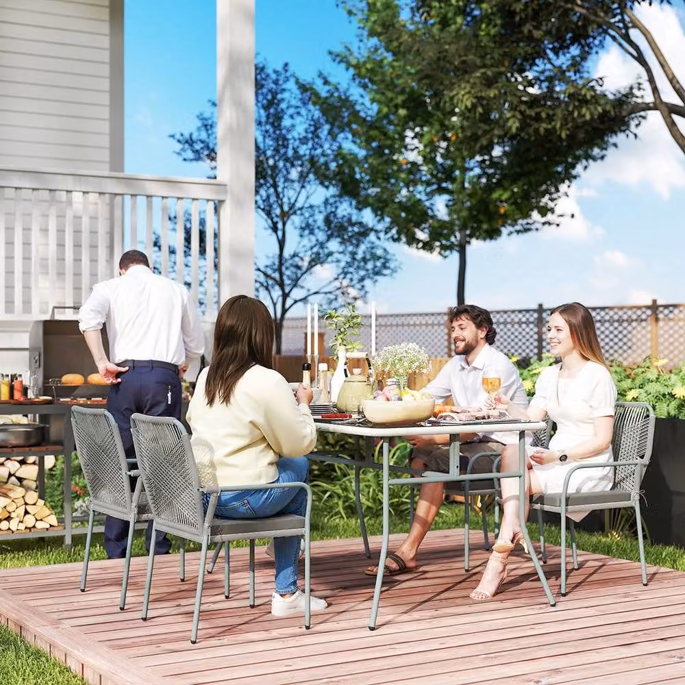 ERGOVEXA Five-Piece PE Rattan Garden Dining Set with Cushions in Light Grey – 3