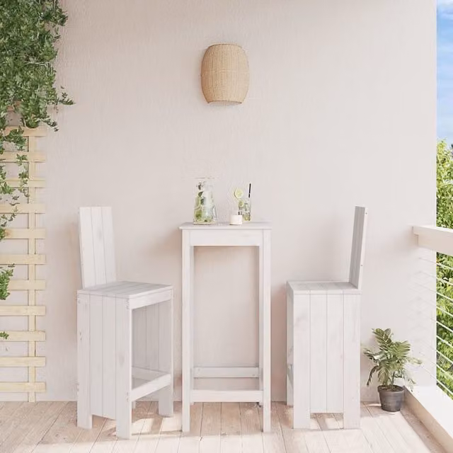 Berkfield Home Set of 2 White Rustic Solid Pine Wood Bar Stools, W/D/H: 40 x 42 x 120 cm – 1
