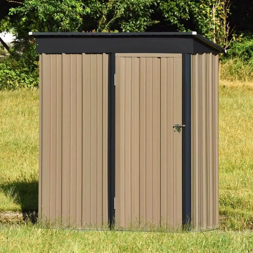 FLAVORA Brown Metal Pent Garden Storage Shed with Double Doors – 2
