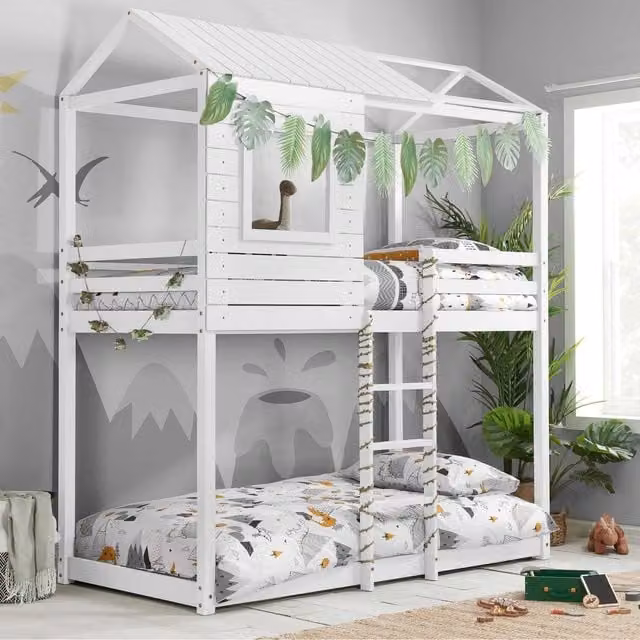 Birlea Adventure Solid Pine Bunk Bed House Frame in Grey, W/D/H: 228 x 90 x 197 cm