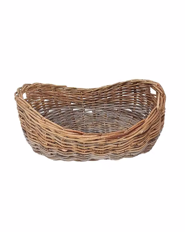 Dibor Hobas Two Tone Boat Fireplace Log Storage Basket, Large, Beige Rattan with Handles – 2