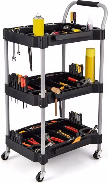 COSTWAY 3 Layer Detailing Utility Cart in Black